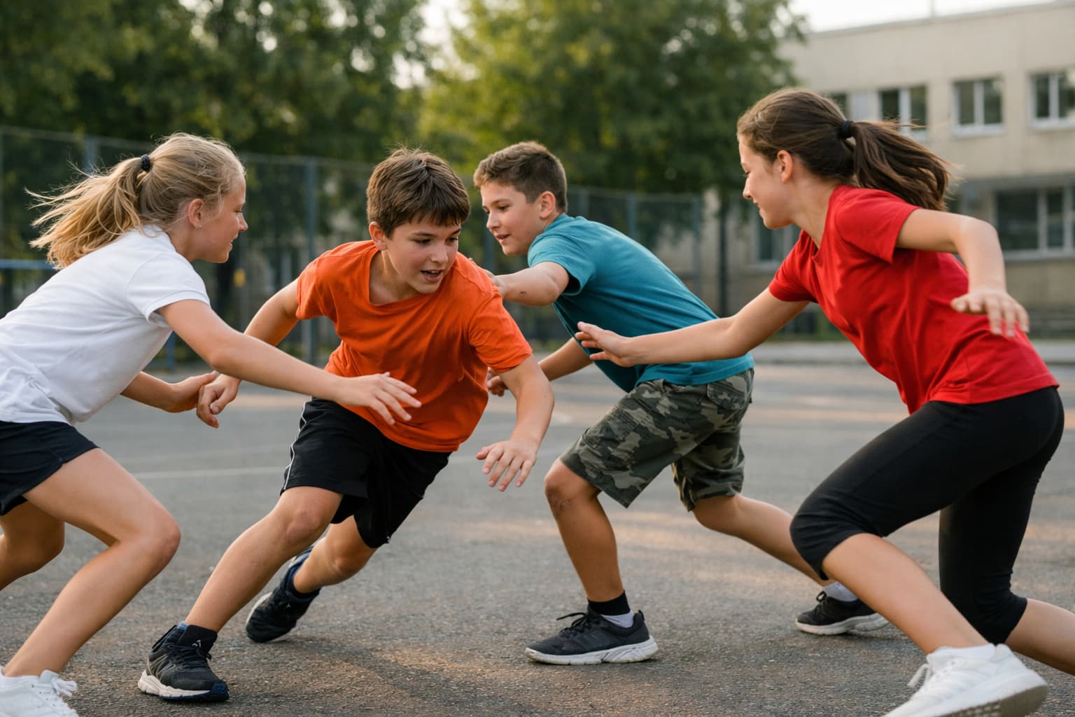 Подростки играют в командную игру